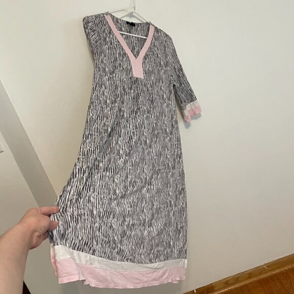 SIMPLY VERA VERA WANG 1/2 Sleeve "Maxi" Caftan Gray White Long Nightgown Pajamas - Picture 10 of 16